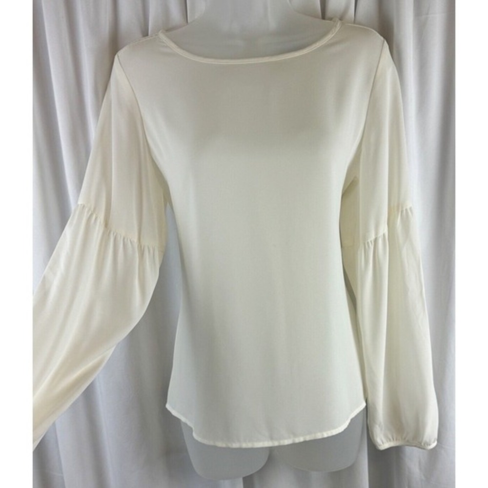 The Limited Ivory Bishop Sleeve Blouse Crew Neck Top S Soft‎ Femininity 68-03 - Picture 2 of 14